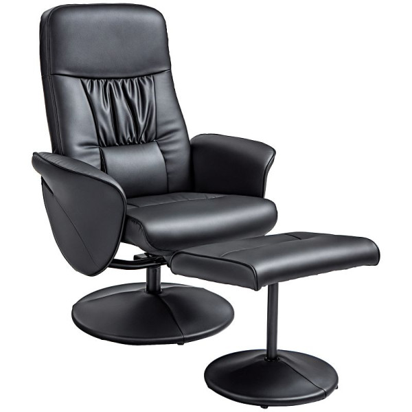 HOMCOM 2-teiliges Sessel-Set Sessel mit Fußhocker Relaxsessel mit Fußhocker, höhenverstellbar, neigbare Rückenlehne, Schwarz, 833-694V02BK