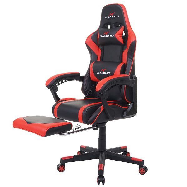 Mendler Bürostuhl HWC-K55, Schreibtischstuhl Gamingstuhl, Fußstütze USB-Massage, Kunstleder, schwarz-rot, 94587