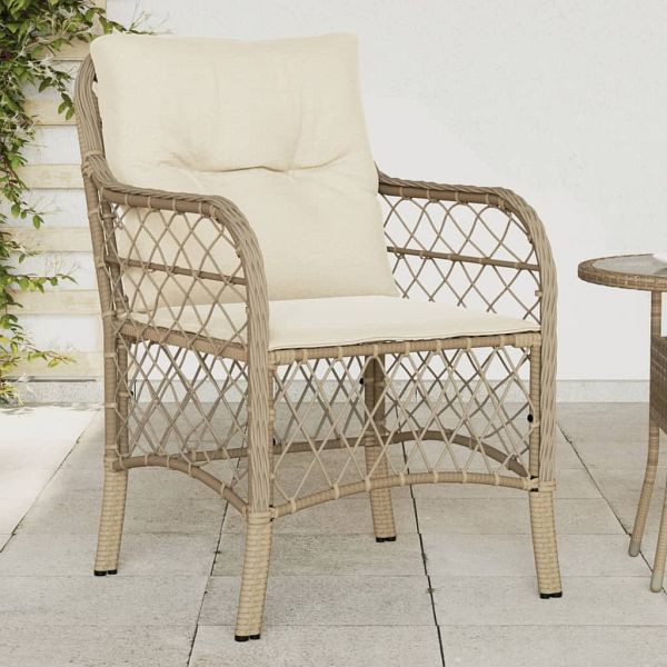 vidaXL Gartenstühle mit Kissen 2 Stück Beige Poly Rattan, 365156
