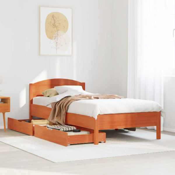 vidaXL Massivholzbett ohne Matratze Wachsbraun 90x200 Kiefernholz, 3301847