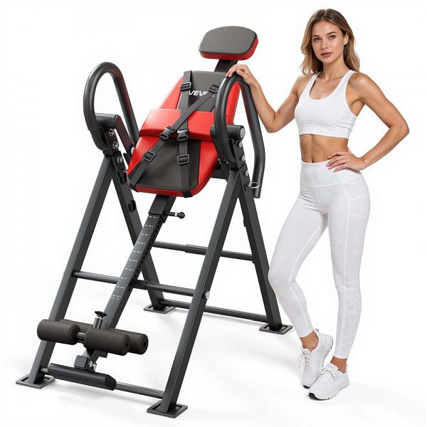 VEVOR Inversionsbank bis 126 kg, Schwerlast, Doppelrollenverriegelung, Rückentrainer Rot Schwarz, DLJTBGPTKBPTXI50W001V0
