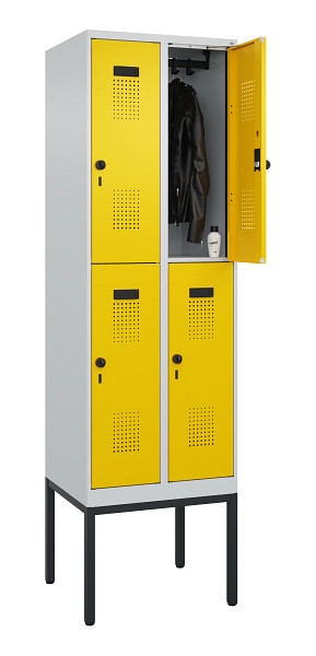 C+P Doppelstock-Spind Evolo PLUS, Gestell, 4 Fächer, 2120x600x500mm, 7035/1023, Drehriegel, 0493307-20 S10001
