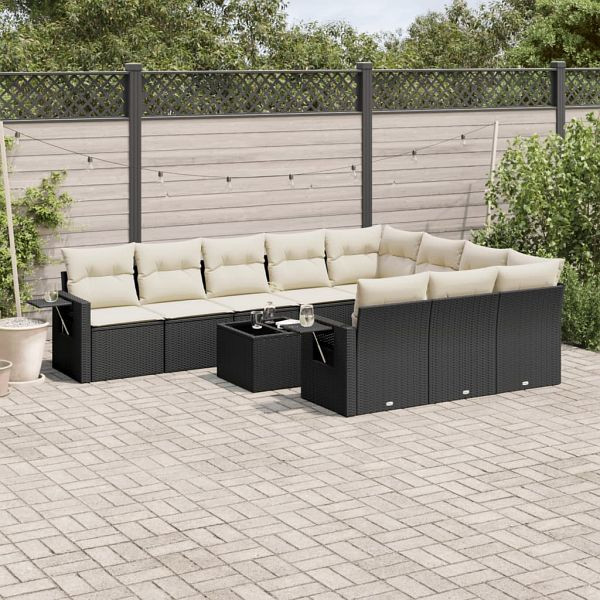 vidaXL 11-teilig Garten-Sofagarnitur mit Kissen Schwarz Poly Rattan, 3220695