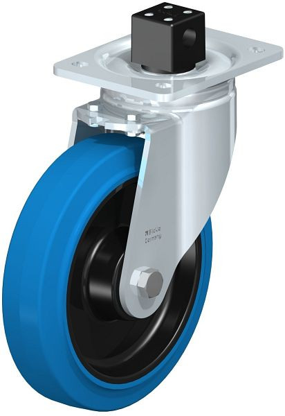 Blickle LH-POEV 200KD-CS13-SB Stahlblech-Lenkrolle, Schwerlast-Ausführung, mit Anschraubplatte & Zentralfeststeller, Elastik-Vollgummi, Blau, 851886