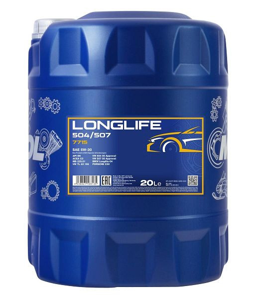 MANNOL Premium-Motorenöl 7715 Longlife 504/507 5W-30, VE: 20 l, MN7715-20
