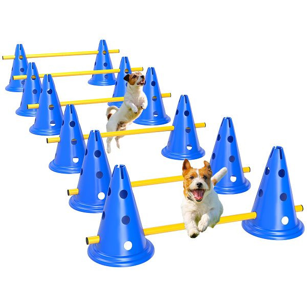PawHut Agility Set Hunde 6-teiliges Agility-Ausrüstung für Hundetraining Steckhürdenset mit 12 Kegel 6 Hürden Tragetasche, D07-059V01BU