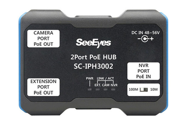 SeeEyes Ethernet, PoE Extender, 1x IN, 2x OUT, Daisy-Chain für Kameras, 10/100Mbps, 250m max., SC-IPH3002