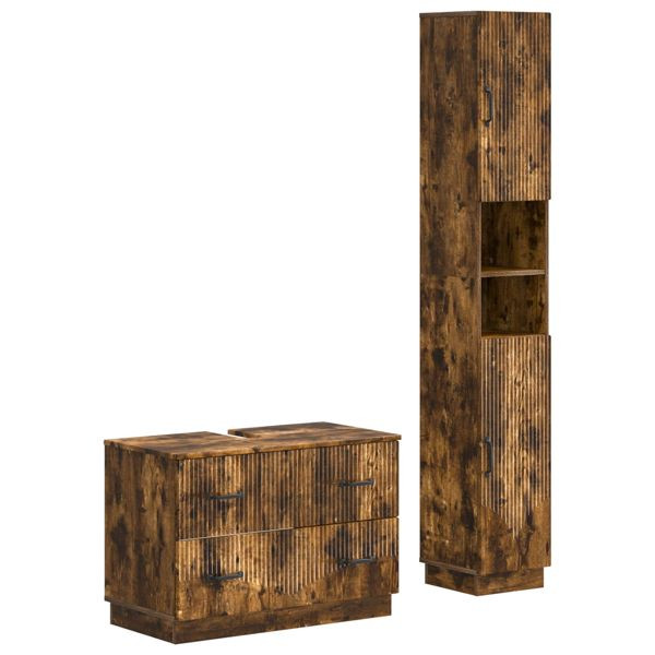 vidaXL 2-teiliges Badezimmer Schrank Set HOORN Raucheiche, 3417554