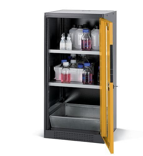asecos Chemikalienschrank Systema CS-52RG, Korpus anthrazit, gelb, 2 Einlegeböden und Bodenwanne, 202631