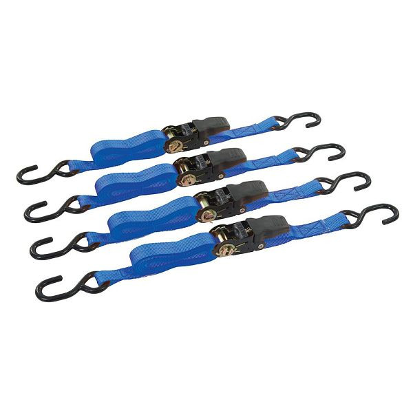 Silverline Spanngurte mit S-Haken und Ratschengriff, 4er-Packung, 4 m x 25 mm, Leistung: 350 kg, Zurrkraft: 700 kg, 648419