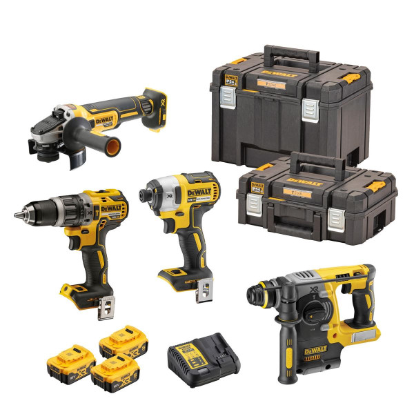 DeWalt 18 Volt / 5 Ah Akku-Schlagbohrschrauber-Set (DCD 796, DCF 887, DCH 273, DCG 405, 3x DCB 184 und DCB 115), DCK422P3T-QW