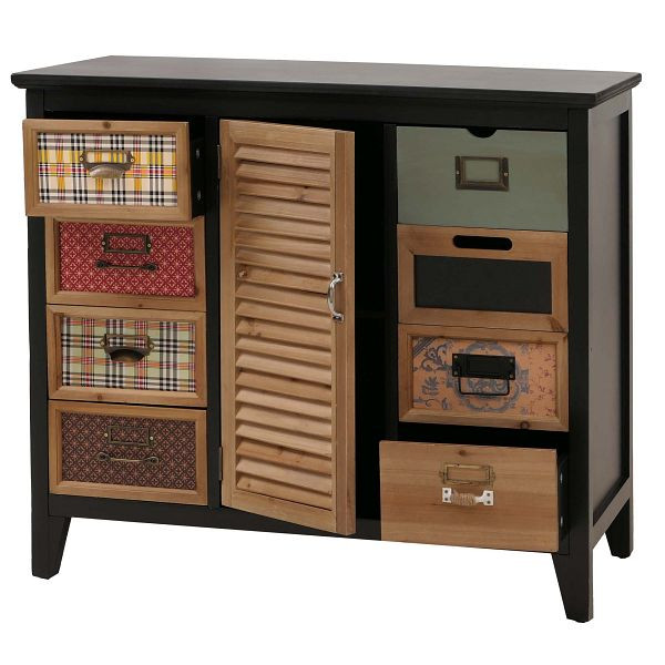 Mendler Apothekerkommode HWC-O63, Schrank Schubladen Etikettenhalter Vintage Shabby Fensterladen 80x91x40cm, Korpus schwarz, 139294