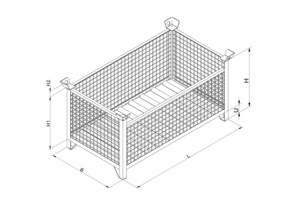 Eichinger Industrie Gitterbox-Stapelpalette, 1 Längsseite klappbar 2000 kg, LxBxH 1200x1000x750 mm, schokoladenbraun, 13151100000000