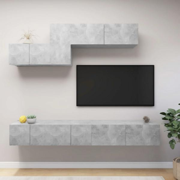 vidaXL 6-tlg. TV-Schrank-Set Betongrau Holzwerkstoff, 3079150