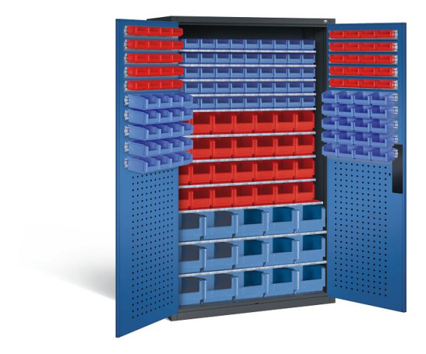 C+P Magazinschrank Serie 13, H1950xB1100xT535mm, Farbe: Schwarzgrau / Enzianblau, Muldengriff, 130276-62 S10024