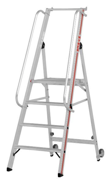 HYMER Plattformleiter mit Kipprollen und langem Handlauf, 4 Stufen, Standhöhe 0,95 m, 808104