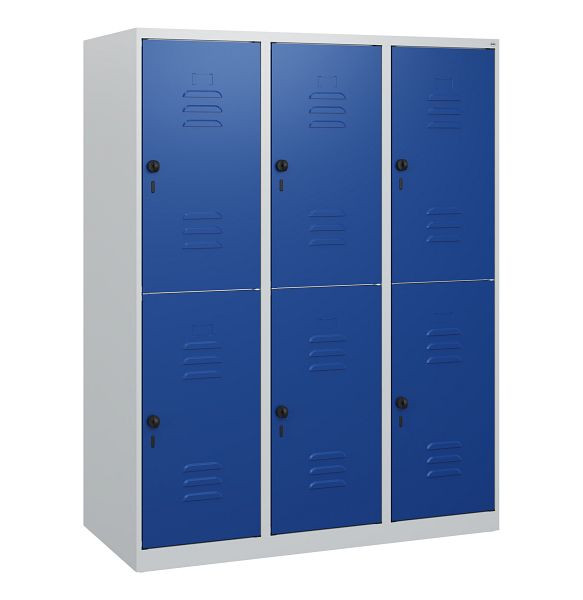 C+P Doppelstöckiger Spind Classic PLUS, 3 Abteile, 1530x1200x500mm, 7035/5010, Drehriegel, 0803005-32 S10003