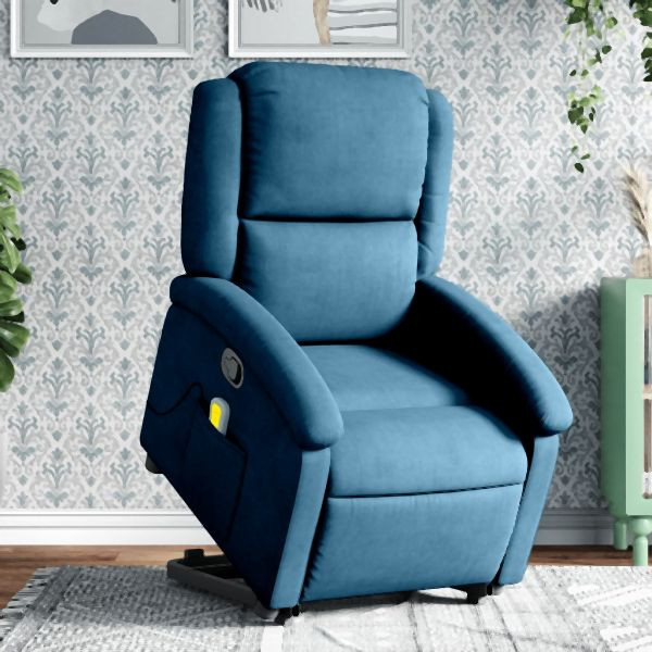 vidaXL Massagesessel mit Aufstehhilfe Blau Samt, 3204321