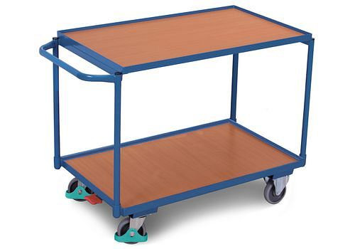 DENIOS Tischwagen DENIOS classic-line, 2 Böden mit Rand, 985 x 590 mm, Griff gerade, 258208