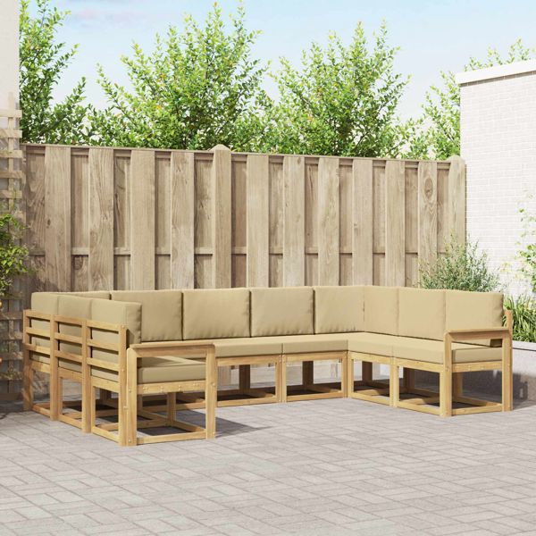 vidaXL Outdoor-Sofagarnitur mit Kissen 9-teilig Weiß und Beige, 3388212