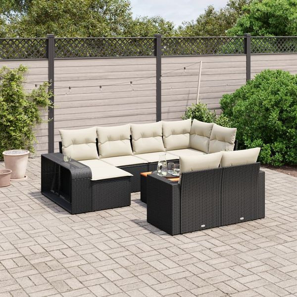 vidaXL 11-teilig Garten-Sofagarnitur mit Kissen Schwarz Poly Rattan, 3228916