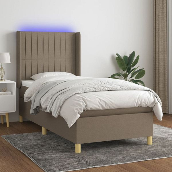 vidaXL Boxspringbett mit Matratze & LED Taupe 80x200 cm Stoff, 3138993