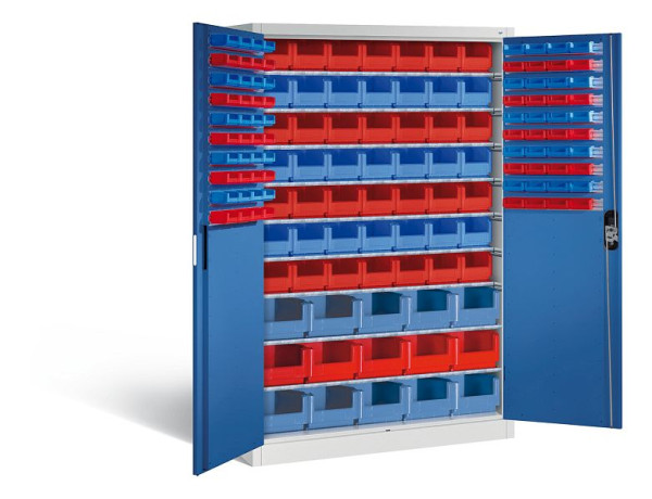C+P Magazinschrank Acurado, H1950xB1200xT500mm, Farbe: Lichtgrau / Enzianblau, Muldengriff, 8931-502 S10073