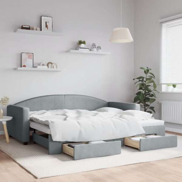 vidaXL Tagesbett Ausziehbar mit Schubladen Hellgrau 90x200 cm Stoff, 3197224