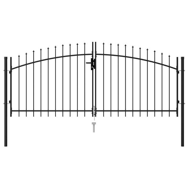 vidaXL Zauntor Doppelflügel mit Speerspitzen Stahl 3 x 1,25 m Schwarz, 146027