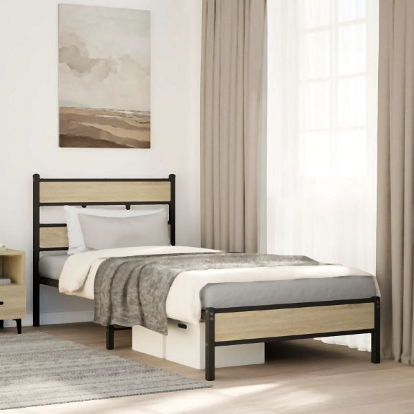 vidaXL Bettgestell ohne Matratze Sonoma-Eiche 107x200 cm Holzwerkstoff, 4017250