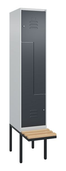 C+P Z-Spind Classic PLUS, Bank, 2 Abteile, 2120x400x815mm, 7035/7016, Zylinderschlösser, Buche-Sitzleisten, 0800437-122 S10023