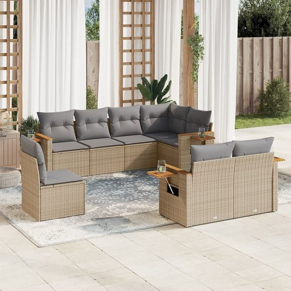 vidaXL 8-teilig Garten-Sofagarnitur mit Kissen Beige Poly Rattan, 3227004