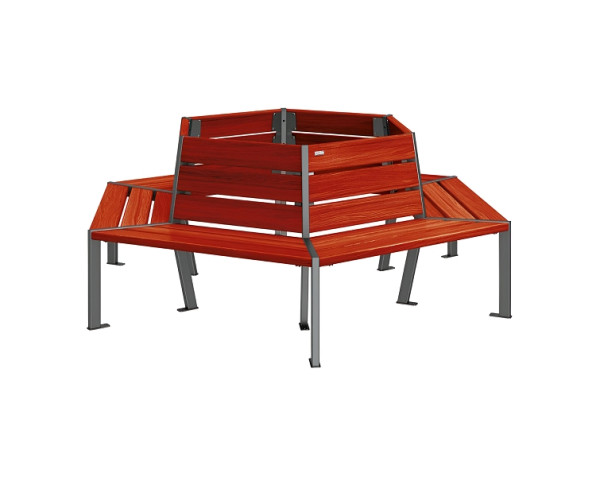 Procity Baum-Rundbank Silaos, Stahl Und Holz, Innendurchmesser 1000 mm, Mahagoni/Procity Grau, 209648.GPRO.ACAJ
