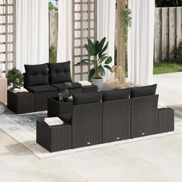 vidaXL 6-teiliges Garten Sofa Set mit Kissen in Schwarz aus Poly Rattan, 3355612