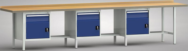 KLW Standard-Werkbank - 4000 x 700 x 900 mm, links: 150EA & Tür 350mm, rechts: Stahlblechablage, WS551E-4000M40-E1681