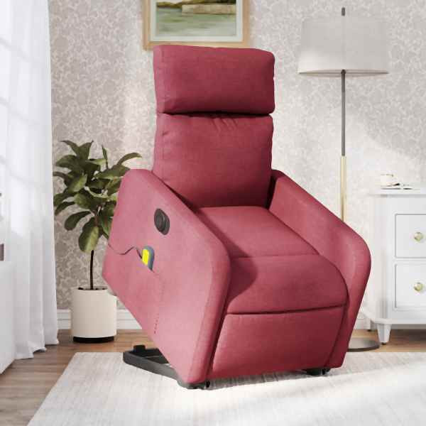 vidaXL Elektrischer Massagesessel mit Aufstehhilfe Weinrot Stoff, 3206729
