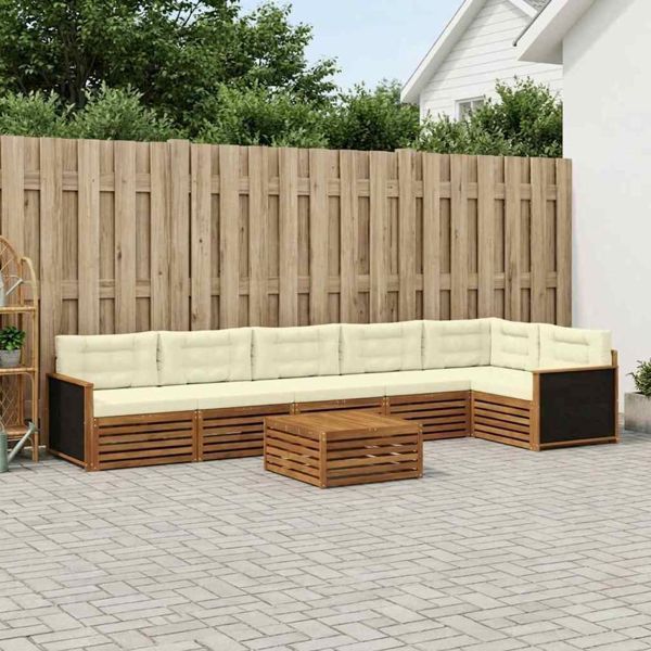 vidaXL Outdoor-Sofagarnitur 7-teilig Natur und Creme 79 x 79 x 37 cm, 3383433