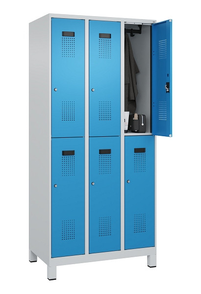 C+P Doppelstöckiger Spind Evolo PLUS, mit Füßen, 6 Fächer, 1950x900x500mm, 7035, Frontfarbe RAL 5012 Lichtblau, Zylinderschloss, 049310-30 S10034