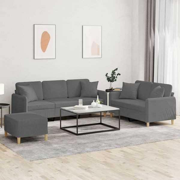 vidaXL 3-tlg. Sofagarnitur mit Kissen Dunkelgrau Stoff, 3202143