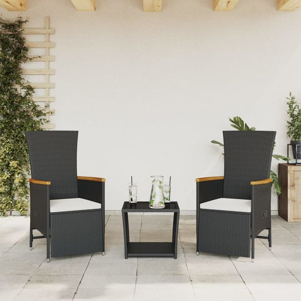 vidaXL 3-teilig Garten-Essgruppe mit Kissen Schwarz Poly Rattan, 3277543