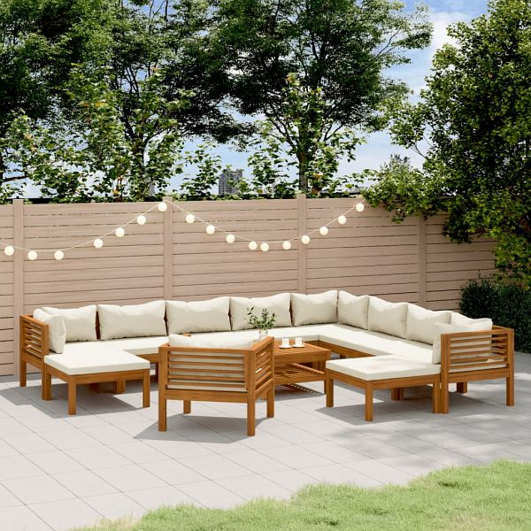 vidaXL 12-teilig Garten-Lounge-Set mit Creme Kissen Massivholz Akazie, 3086943
