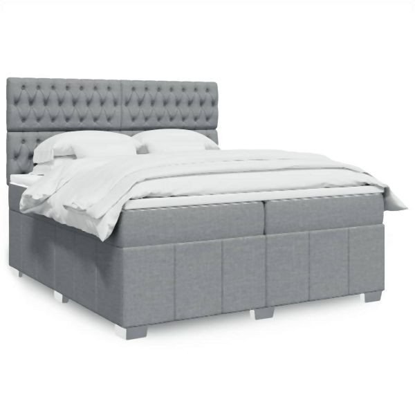 vidaXL Boxspringbett mit Matratze Hellgrau 200x200 cm Stoff, 3291782