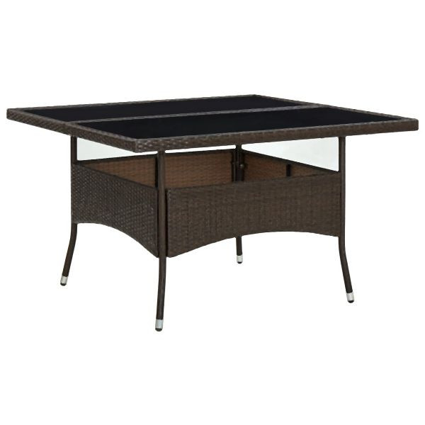 vidaXL Garten-Esstisch Braun Poly Rattan und Glas, 310556