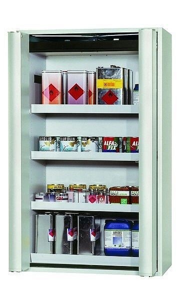 asecos Sicherheitsschrank S-PHOENIX Vol.2-90, S90.196.120.FDAC in lichtgrau RAL 7035 mit 3x Wannenboden Standard (Stahlblech), 30119-001-30133