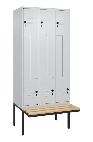 C+P Z-Spind Classic PLUS, Bank, 6 Abteile, 2120x900x815mm, 7035/7035, Drehriegel, Buche-Sitzleisten, 0800437-306 S10009