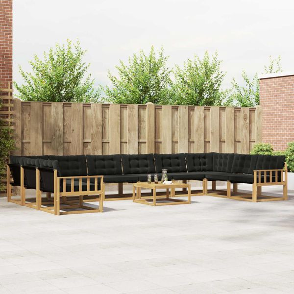 vidaXL Outdoor-Sofagarnitur mit Kissen 11-teilig Weiß und Schwarz, 3389138