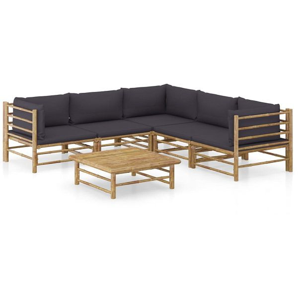 vidaXL 6-tlg. Garten-Lounge-Set mit Dunkelgrauen Kissen Bambus, 3058214