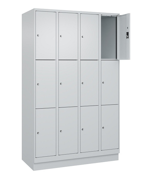 C+P Schließfachschrank Evolo PLUS, mit Sockel, 12 Fächer, 1950x1200x500mm, 7035/7035 Lichtgrau, Abteile 4, Abteilbreite 300 mm, 049020-403 S10013