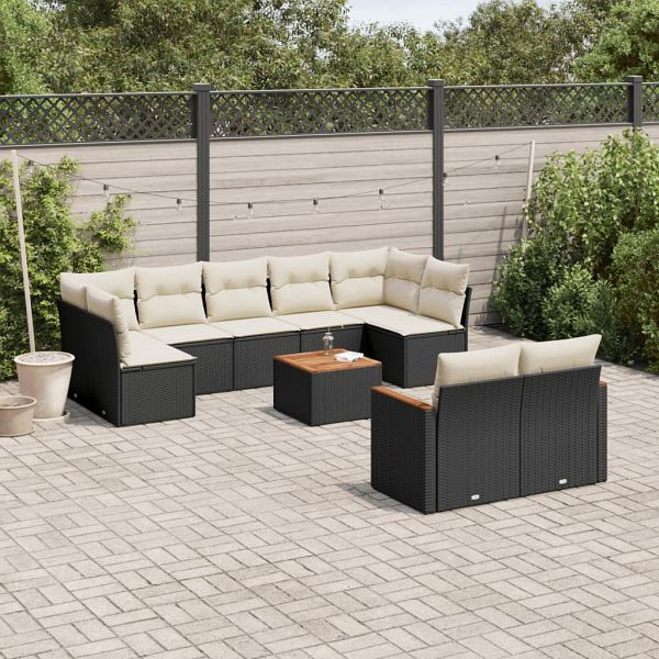 vidaXL 10-teilig Garten-Sofagarnitur mit Kissen Schwarz Poly Rattan, 3258696