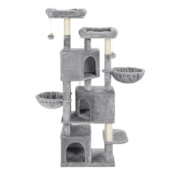 Feandrea Großer Kratzbaum mit 3 Katzenhöhlen, 164 cm hoher Katzenturm, hellgrauer, PCT98W